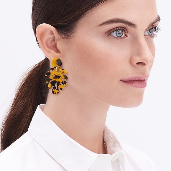 J.Crew Tortoise Leaf Statement Earrings - Picture 2 of 3
